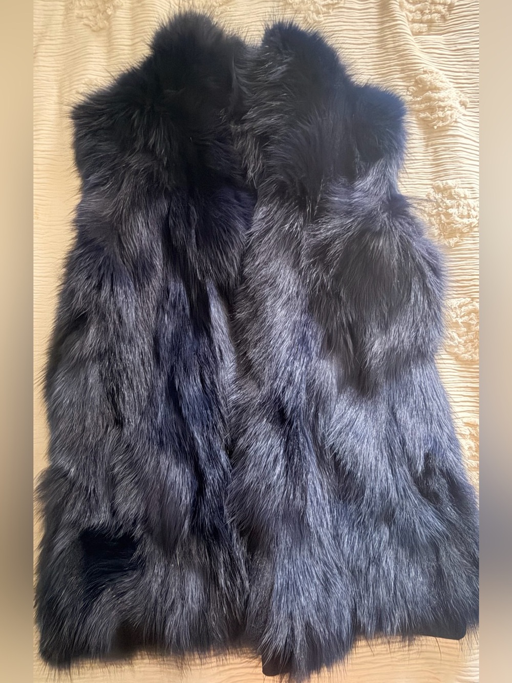 Real Fur WOLF Faux Fur-Trim Coat Vest  in Black Made in Canada